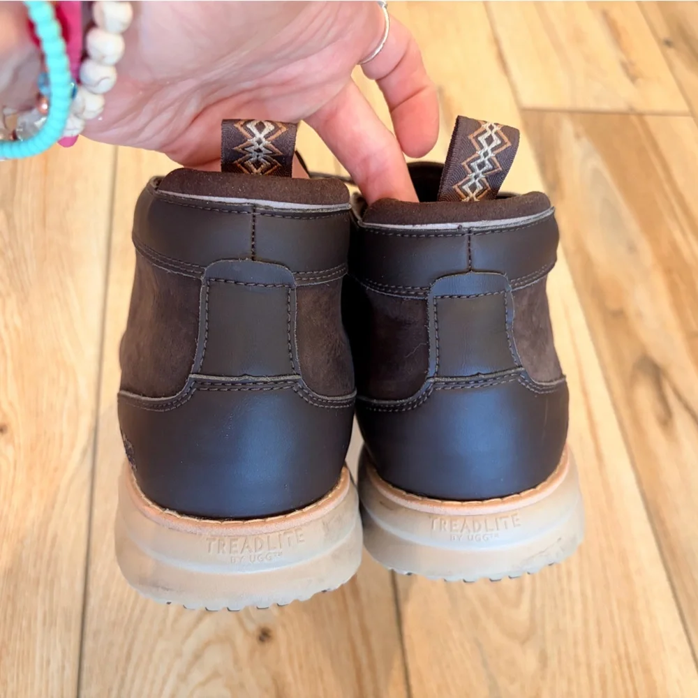 UGG Men’s Brown Leather Treadlite Chukka Boots with Light Tan Sole